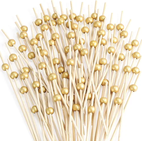 Vista 12 de 200 piezas de palillos de cóctel, palillos de dientes de 4.7 pulgadas para aperitivos, brochetas de bambú para cóctel y bebidas, postres