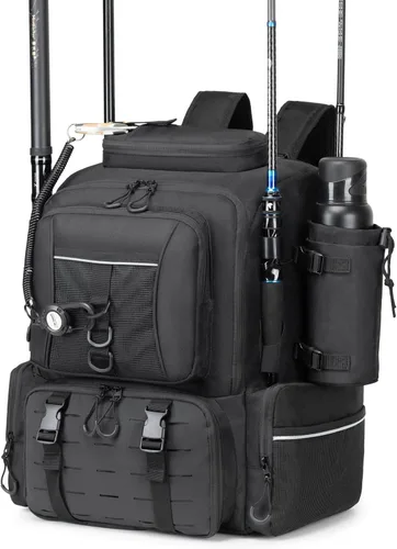 Vista 12 de WANOON Mochila de pesca, bolsa de aparejos, con cajas de aparejos. Bolsa de pesca grande, materiales fuertes