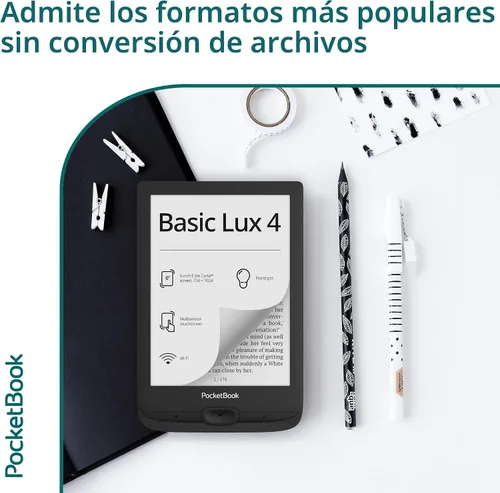 Vista 5 de PocketBook Basic Lux 4 - Lector de libros electrónicos - Pantalla HD de tinta electrónica de 6 pulgadas sin deslumbramiento - Luz frontal - Lector
