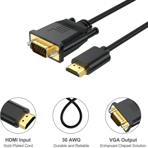 Vista 6 de Cable HDMI a VGA de 3.3 pies, cable HDMI a VGA (hombre a macho) Cables de video HD 1080P compatibles con computadora, computadora de escritorio