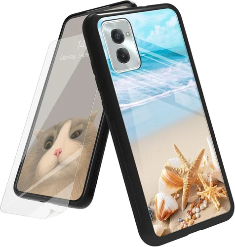 Vista 64 de Funda para Motorola Moto G Play 4G 2024 con protector de pantalla, parte trasera de vidrio templado + funda de silicona suave TPU absorción