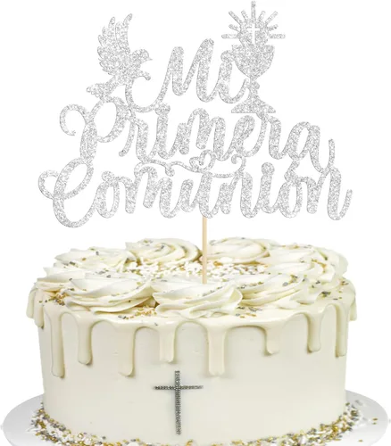 Vista 15 de Gyufise Decoración para pastel de primera comunión para bautismo cristiano, decoración religiosa de Dios bendiga Baby Shower para niños, decoración