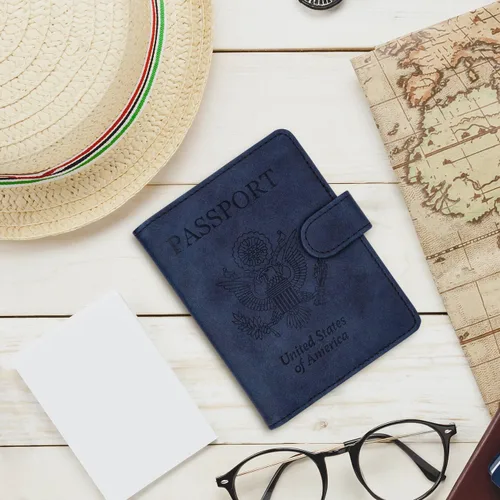 Vista 7 de WALNEW Funda para pasaporte funda para pasaporte tarjeta cartera E-azul marino Estilo E