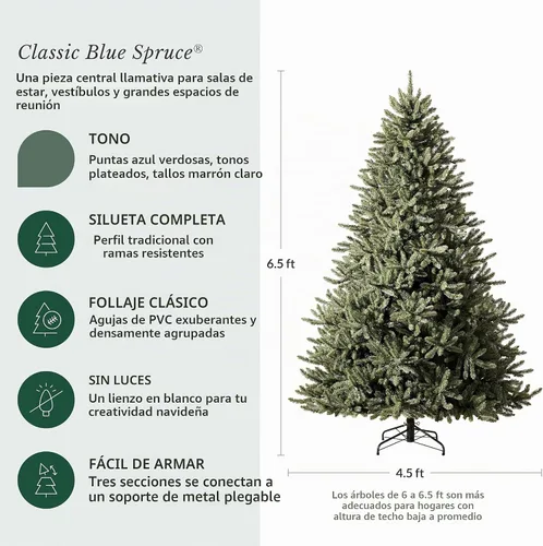 Vista 3 de Balsam Hill árbol de Navidad artificial de pícea azul clásica, de 6.5 pies, sin luces Sin encender