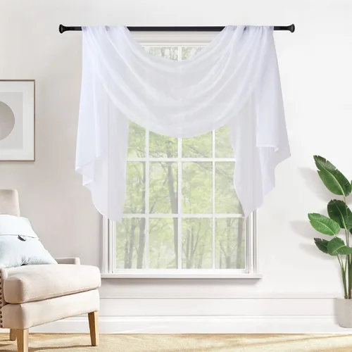 Vista 15 de MIULEE Cenefa Beige para Ventana para Fiesta - Cortina Transparente Cenefa Superior Tratamiento de Ventana Cortinas Decorativas para Arco de Boda
