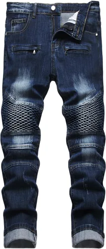 Vista 47 de Baylvn - Pantalones de mezclilla para hombre con diseño patchwork, ajustados y cómodos, estilo motociclista 3132 Camuflaje y azul