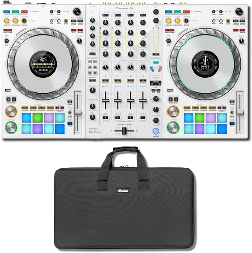 Vista 8 de Pioneer DDJ-FLX10 Controlador de DJ de 4 cubiertas (blanco) y Headliner HL10010 Funda de vuelo con plataforma para portátil