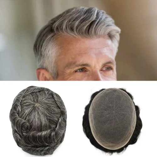 Vista 49 de PUNRU HAIR Completo Swiss Lace Toupee para hombres Sistema de cabello humano real Sistema de reemplazo de cabello humano para hombre Toupee