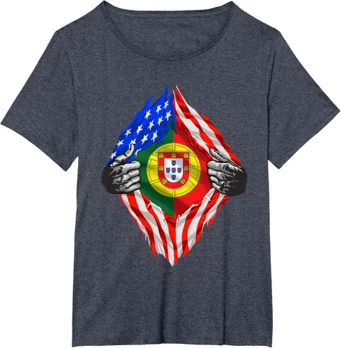 Vista 71 de Camiseta de bandera de Estados Unidos con diseño de raíces portuguesas, Negro, S