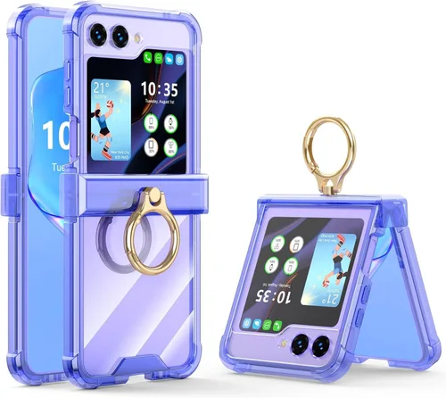 Vista 12 de Funda para Galaxy Z Flip 3 con protección de bisagra transparente para Samsung Flip 3 con función atril para Samsung Galaxy Z Flip 3 5G (2021)