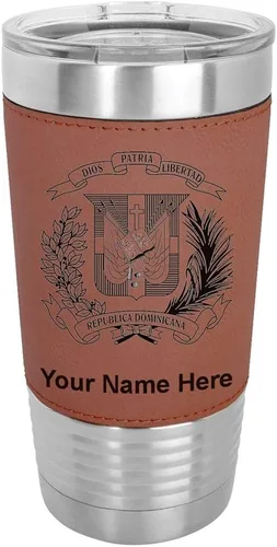Vista 11 de LaserGram Vaso aislado al vacío de 20 onzas, escudo de armas, República Dominicana, grabado personalizado incluido (piel sintética, estilo béisbol)