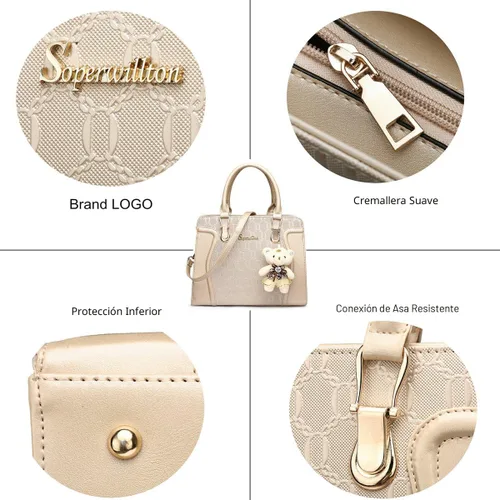 Vista 5 de Bolsos de mano de moda para mujer, bolsas tote, bolsas de hombro, bolsa con asa superior, cartera tipo satchel, juego de 4 piezas A-Negro