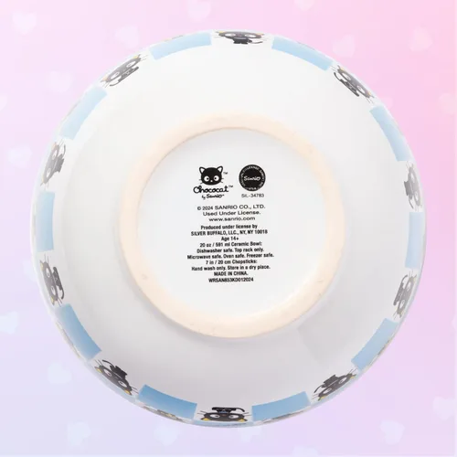 Vista 8 de Silver Buffalo Hello Kitty y sus amigos Chococat - Tazón de cerámica para ramen y arroz con palillos, patrón a cuadros, apto para microondas, 20
