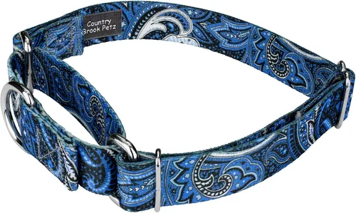 Vista 4 de Country Brook Petz - Collar de perro Martingala de cachemira azul, colección Paisley con diseños elegantes (1/2 pulgada, 2XS)