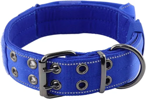 Vista 9 de Collar reflectante para perro táctico resistente con asa de control y hebilla de metal para entrenamiento de perros (M, negro)