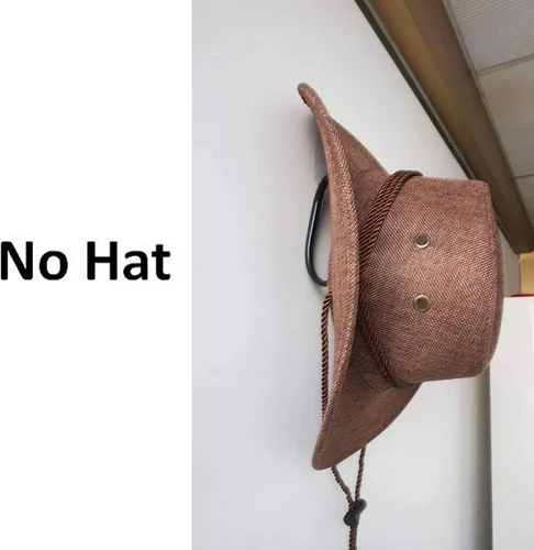 Vista 4 de Perchero para sombreros de vaquero, organizador de sombreros, montaje en pared, ganchos de metal adhesivos, fácil de instalar, paquete de 4, sin