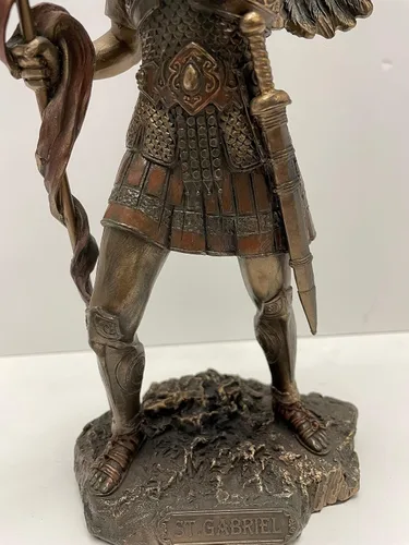 Vista 5 de Figura de Arcángel de 13 pulgadas - San Gabriel con cuerno de bronce fundido en frío