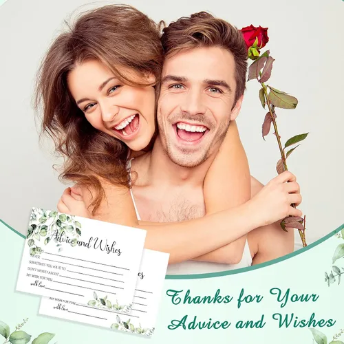 Vista 5 de Zonon 50 tarjetas de consejos y deseos, sin revestimiento, para boda, libro de visitas impreso de peso pesado para la novia y el novio, baby shower