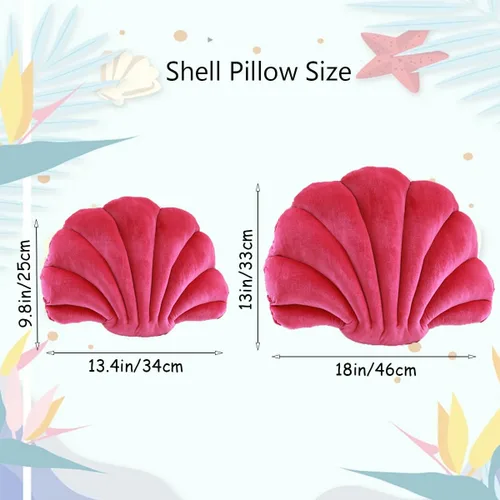 Vista 3 de Almohada con forma de concha de mar, almohada de terciopelo rojo rosa, almohada de felpa con temática de mar y océano, almohada decorativa