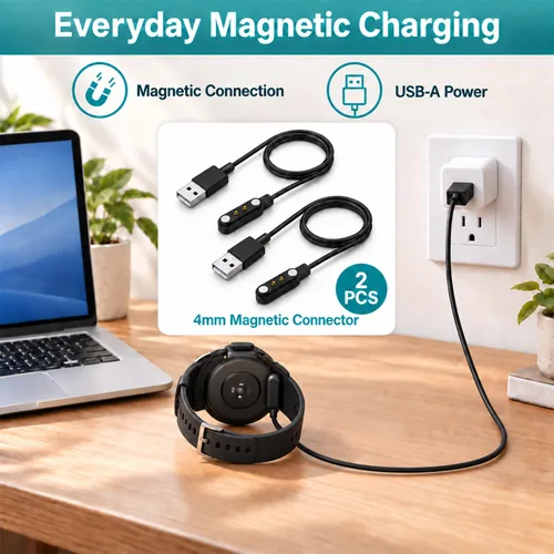 Vista 4 de Paquete de 2 cables de carga USB magnéticos para reloj inteligente