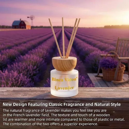 Vista 2 de Juego de difusor de cañas, Binca Vidou difusores de aceite de fragancia natural de lavanda y jazmín con varillas para aromaterapia en el hogar
