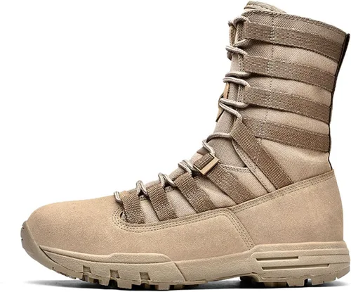 Vista 2 de Botas tácticas para hombre, botas militares, botas de combate, botas ligeras, botas de trabajo, botas de senderismo, botas antideslizantes