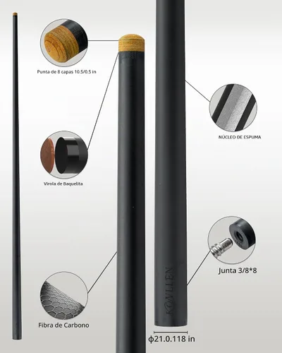 Vista 3 de KONLLEN Carbon Fiber Pool Cue Shaft, 3/8x8 & Uni-Loc Joint Amarillo-0.4 in