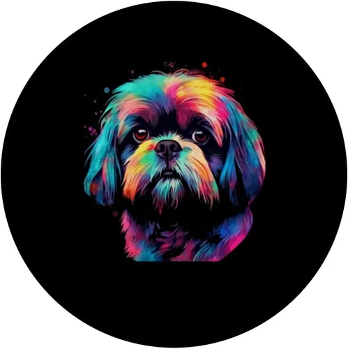 Vista 3 de Arte pop colorido Shih Tzu amante Retrato PopSockets intercambiables PopGrip