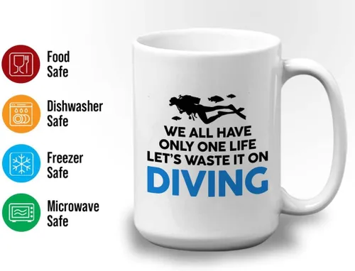 Vista 44 de Taza de café de buceo de 11 onzas, color negro, sumerge en la felicidad, actividades de respiración subacuática, pasatiempos, natación, ascenso