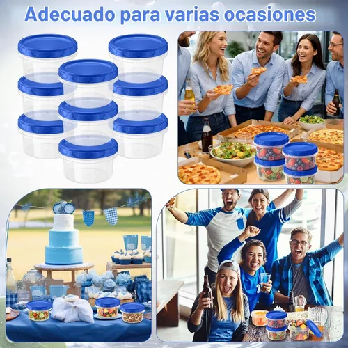 Vista 6 de Sieral Paquete de recipientes para congelador de 8 onzas con tapas, azul