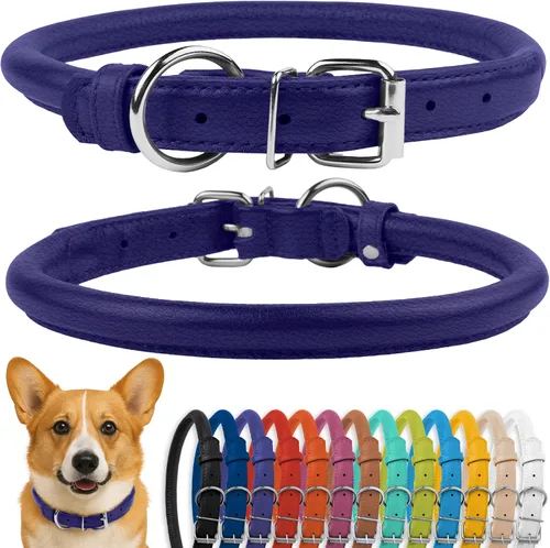Vista 9 de CollarDirect - Collar de cuero enrollado para perro, collar redondo acolchado suave para cachorro, collar de cuero auténtico hecho a mano