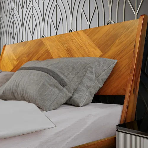 Vista 3 de Gazelle Signature - Marco de cama con cabecera alta de plataforma de madera maciza, marco de cama Queen, cama de madera natural Art Deco compatible