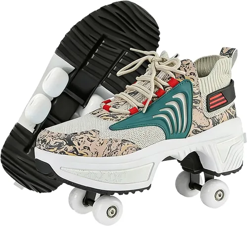 Vista 10 de 2 in 1 Convertible Walking Shoes to Quad Roller Skates with One-Touch Hidden Wheels Automatic Deformation for Men Women Kids Indoor Outdoor Sports