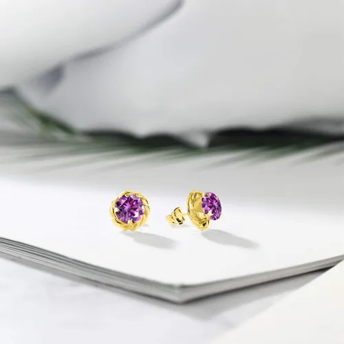 Vista 20 de Gem Stone King Aretes de plata de ley 925 de 0.236 in con piedra natal redonda para mujer