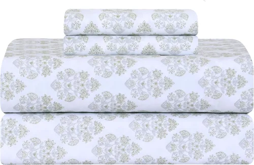 Vista 23 de Feather & Stitch - Juego de sábanas de 100 % algodón más suaves, ropa de cama de tejido percal de 300 hilos, bolsillo profundo de 16 pulgadas
