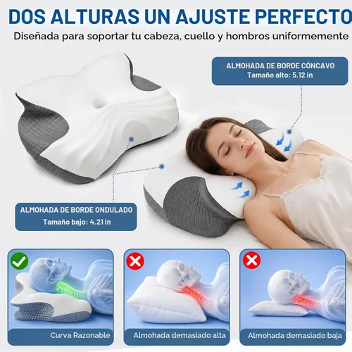 Vista 2 de Almohada para aliviar el dolor de cuello, almohada ergonómica para dolor de cuello, almohada cervical de espuma viscoelástica para dormir, de lado