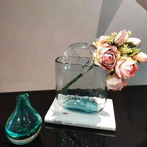 Vista 7 de Candora Jarrones de vidrio para decoración, bolso creativo de burbujas, florero de escritorio, cesta de cristal, mini tanque de peces de cristal