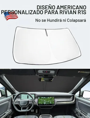 Vista 2 de Proadsy Parasol para parabrisas Rivian R1S 2022-2025 2026 de 4 capas plegable, protector de parasol frontal que bloquea los rayos UV, mantiene