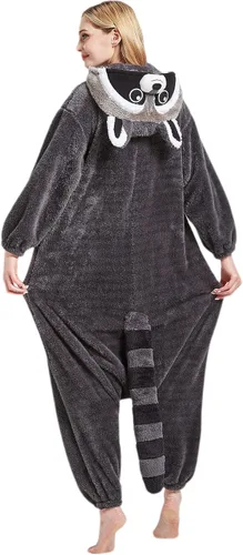 Vista 5 de DarkCom Raccoon Onesie Halloween Costume One Piece Unisex Adult Pajamas Women Men Sleepwear Christmas Pajamas