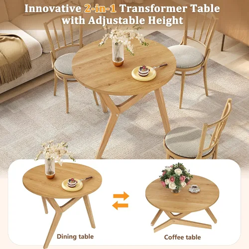 Vista 7 de Flieks Mesa auxiliar redonda 2 en 1 transformadora con altura ajustable, 16.5 pulgadas para mesa de café, 29.5 pulgadas para mesa de cóctel, madera