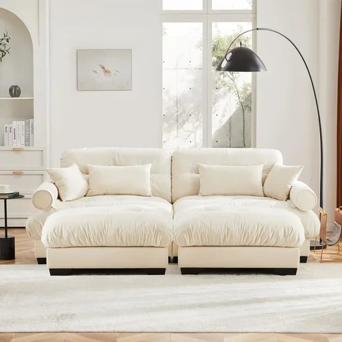 Vista 3 de Sofá biplaza de 93.7 pulgadas, sofá modular de 2 plazas, sofás seccionales grandes en forma de U beige y blanco para sala de estar, sofá esponjoso