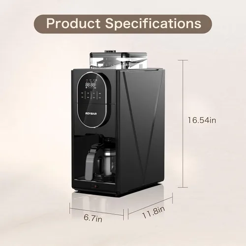 Vista 7 de Cafetera con molinillo programable para café caliente y frío con jarra de vidrio de 22 onzas, ajustable, totalmente automática, máquina de café