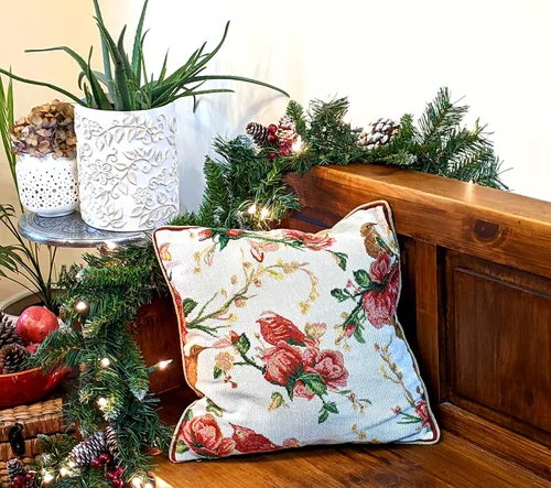 Vista 2 de Tache 6250-CC - Funda de cojín tejida para cojín festivo con diseño floral de Navidad, diseño floral, color rojo, 1 pieza de 16 x 16 pulgadas