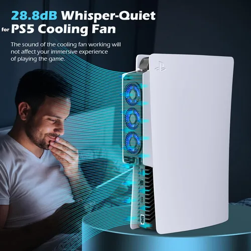 Vista 6 de Cooling Fan for PS5 Accessories, Upgraded Auto Temperature Control for PS5 Cooling Fan with 3 Blue LED Light, USB 3.0 Hubs, Efficient for PS5 Cooler