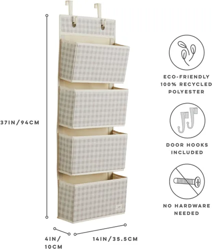 Vista 2 de 3 Sprouts Organizador para colgar sobre la puerta, organizador colgante para bebés y almacenamiento con 4 bolsillos grandes y 2 ganchos para ropa