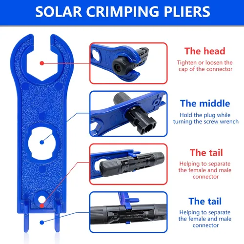 Vista 4 de Conector de Panel Solar, Kit de Herramientas de Crimpado Solar de 60 Piezas para Conectar Alambre de Cable de Panel Solar, Kit de Conectores Solares
