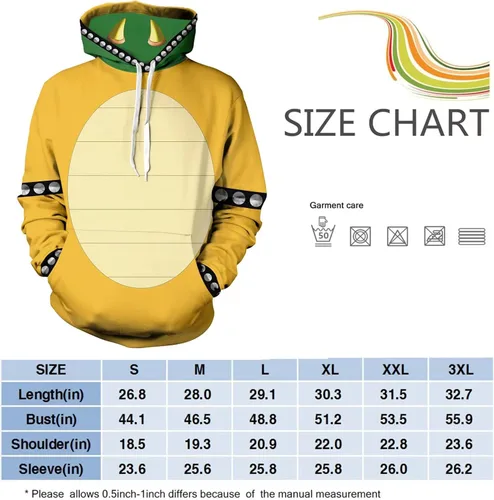 Vista 3 de Super Brothers Hoodie Bowser Costume Adult Hoodie Funny Cartoon Adult Sweatshirt Movie Cosplay Costume