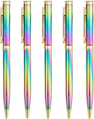 Vista 10 de Gullor 5 bolígrafos retráctiles, bolígrafos de metal para regalo, negocios, oficina, punta media de 0.039 pulgadas, tinta negra, oro
