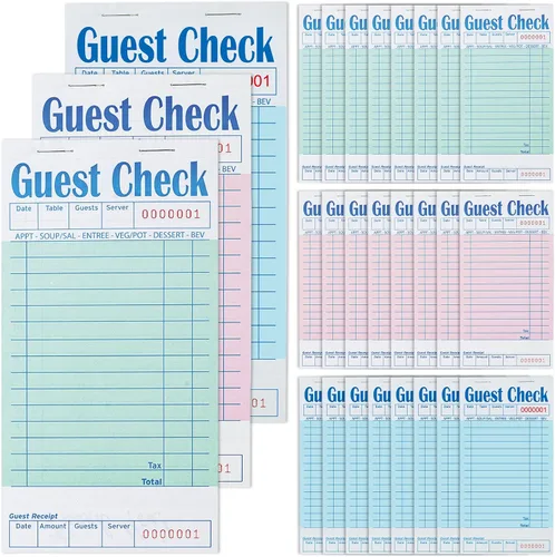 Vista 27 de Libros de cheques de invitados para servidores, bloc de notas de servidor, paquete de 12, papel de color natural, bloc de notas para camarera