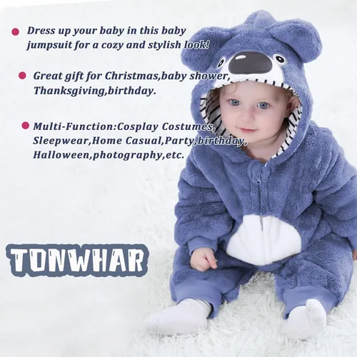 Vista 5 de TONWHAR - Disfraz unisex de animal para bebé y niño pequeño, con capucha, mameluco para invierno, conjunto de disfraz Azul (blue koala)